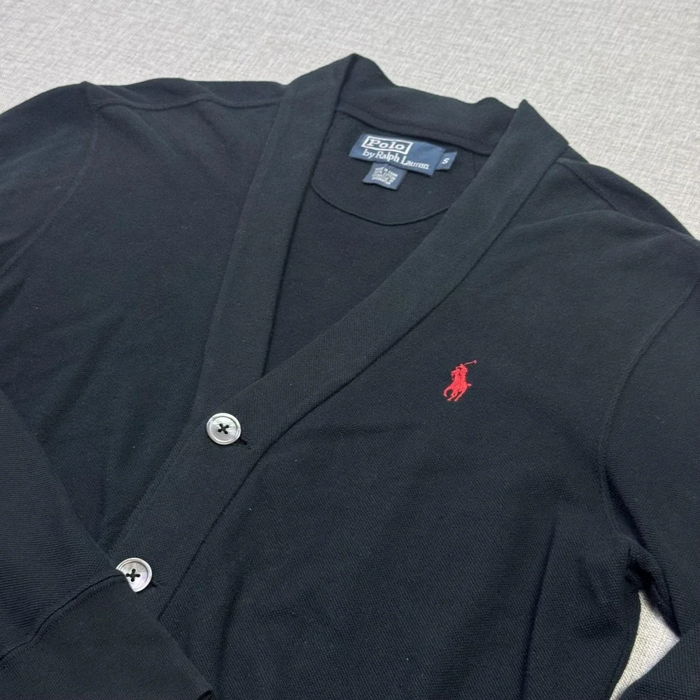 Polo Ralph Lauren Button-Up V-Neck Cardigan Sweater Mens Small Black Cotton